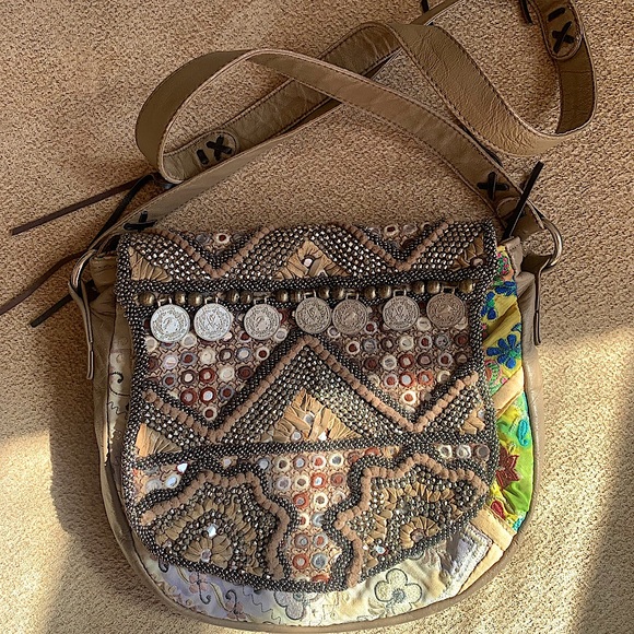 Free People Handbags - Free People Boho Crossbody Beaded Leather Handbag